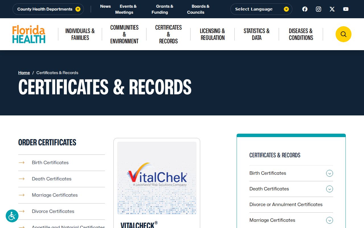 Miami Lakes residents directory Florida vital records certificates
