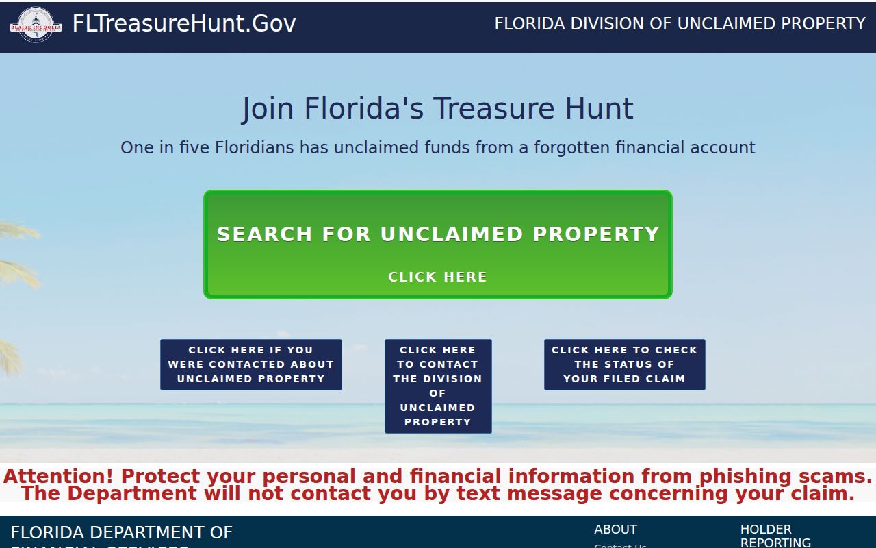 Florida unclaimed property program information for lawful owner searches