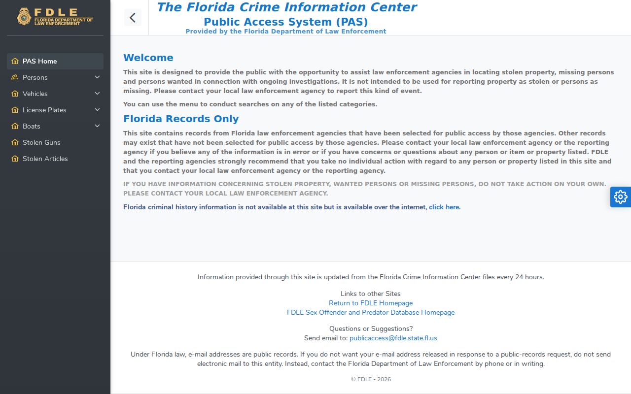 FDLE wanted and missing persons search used for Miami Lakes