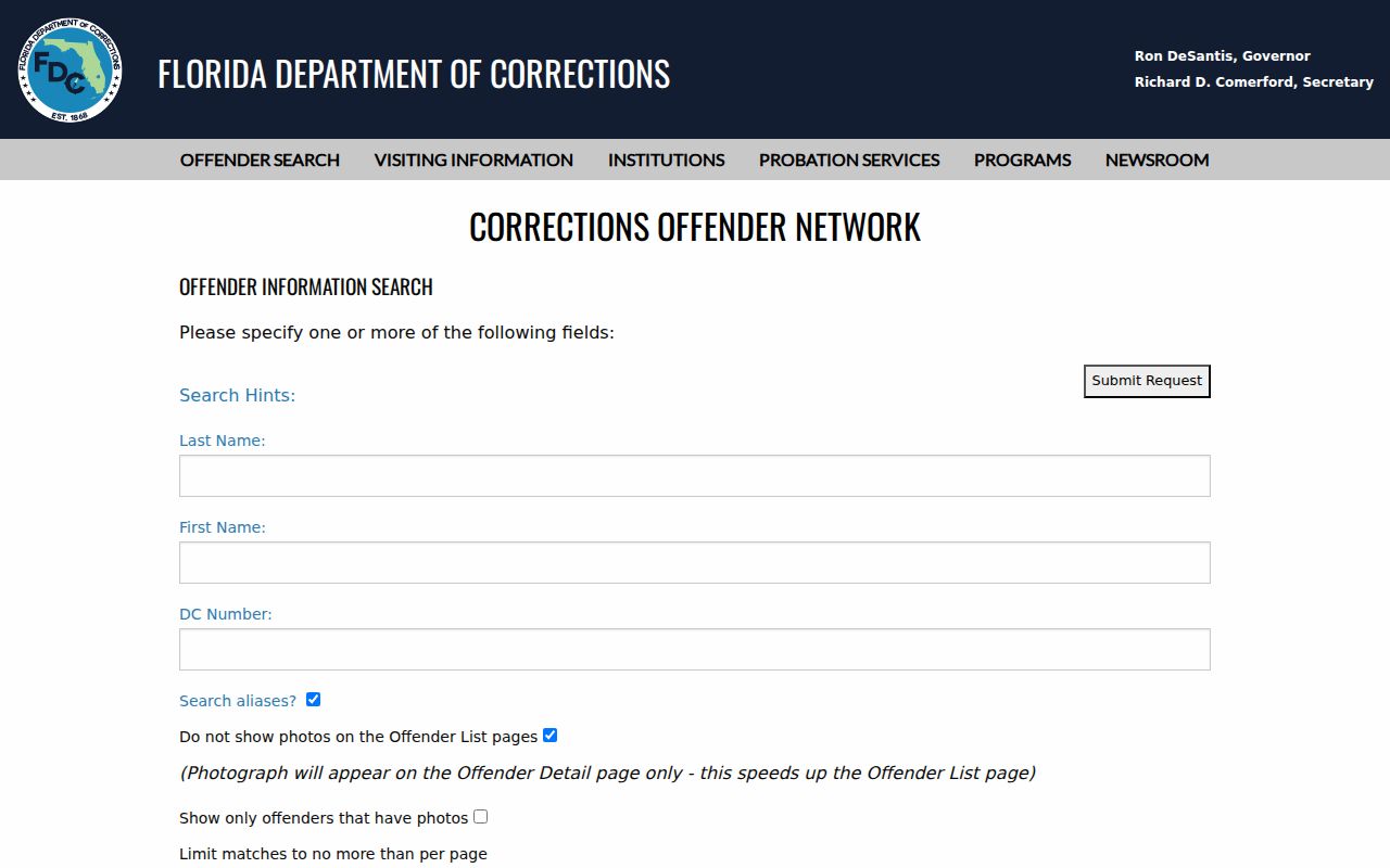 Florida corrections name search for a Miami Lakes record