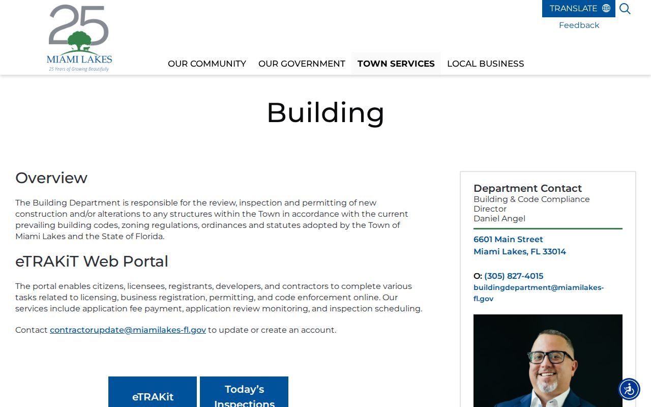Miami Lakes Building Department permit search and records access page